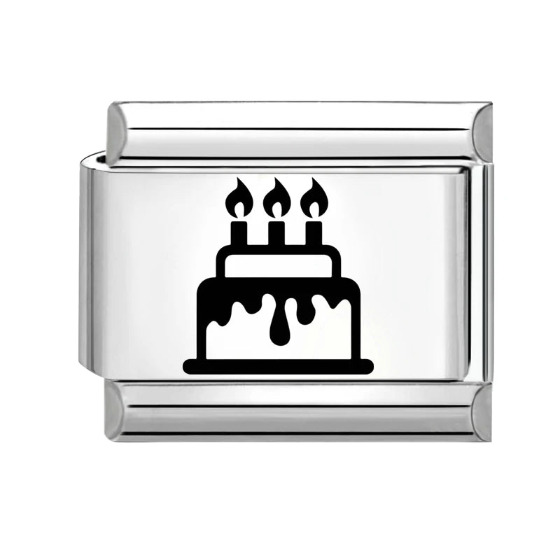 Trendy New Fashion English Words Happy Birthday Big Cake Charm Italian Links Fit 9mm Stainless Steel Bracelet DIY Making Jewelry Qme Style 13