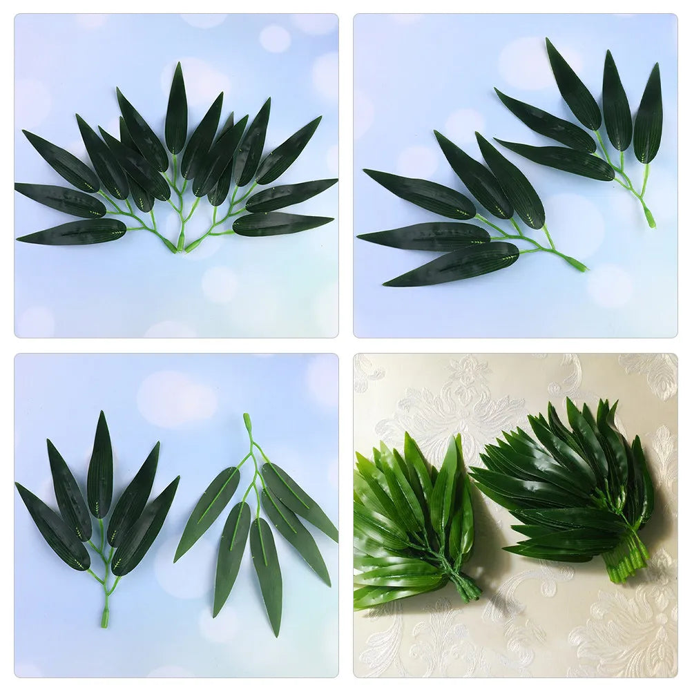 30Pcs Realistic Artificial Bamboo Leaves Reusable Plastic Faux Leaves for DIY Wreaths Garlands Floral Arrangements Restaurant Qme