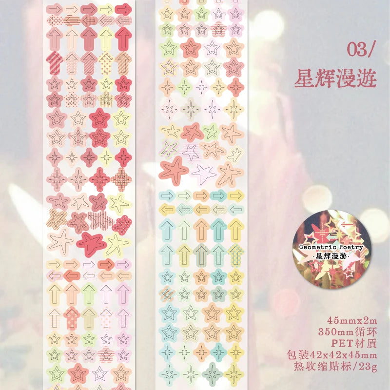 Cartoon watercolor geometry Washi Tape Collage Decorative DIY Scrapbooking Hand Made Masking Tape Japanese Stationery Stickers Qme C3