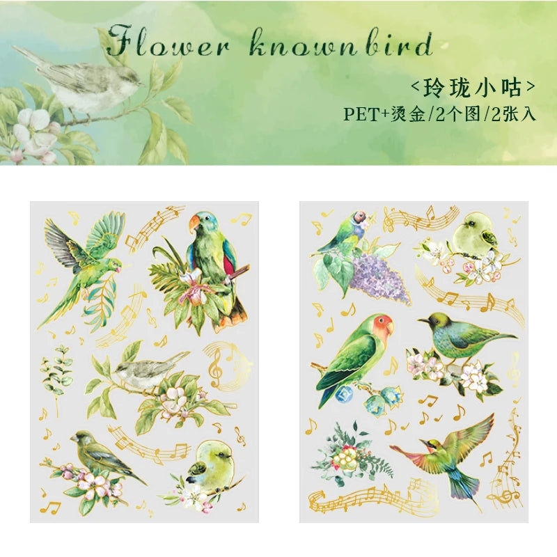 2 pcs/lot Bronzing Flowers birds flat Stickers colorful bird Decorative sticker Diy Scrapbooking material Craft Supplies Qme 4