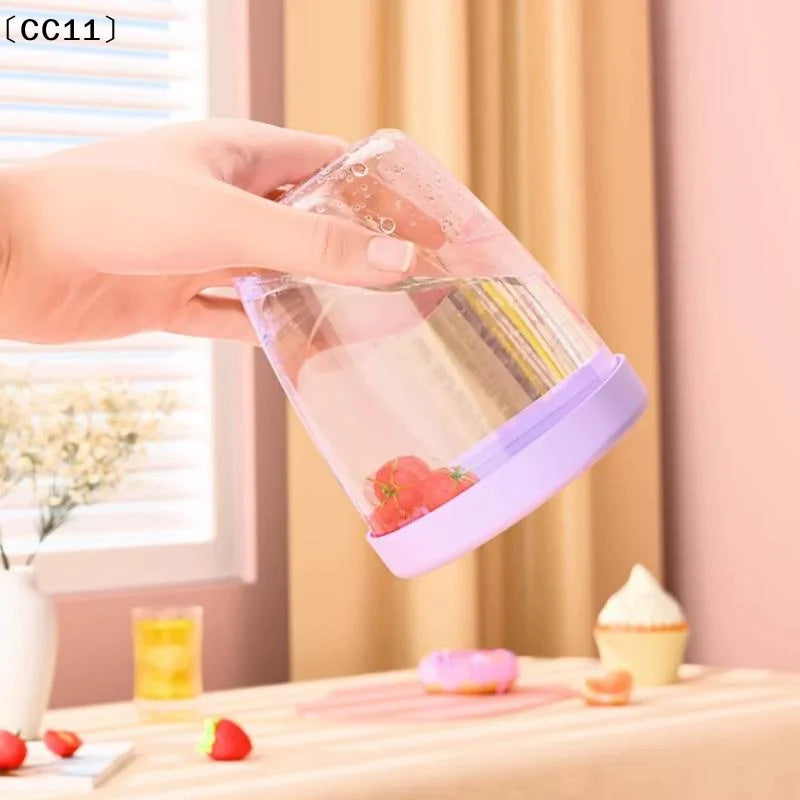 Cylindrical Salad Container Plastic Fruit Cup Fork Drainage Holes Qme