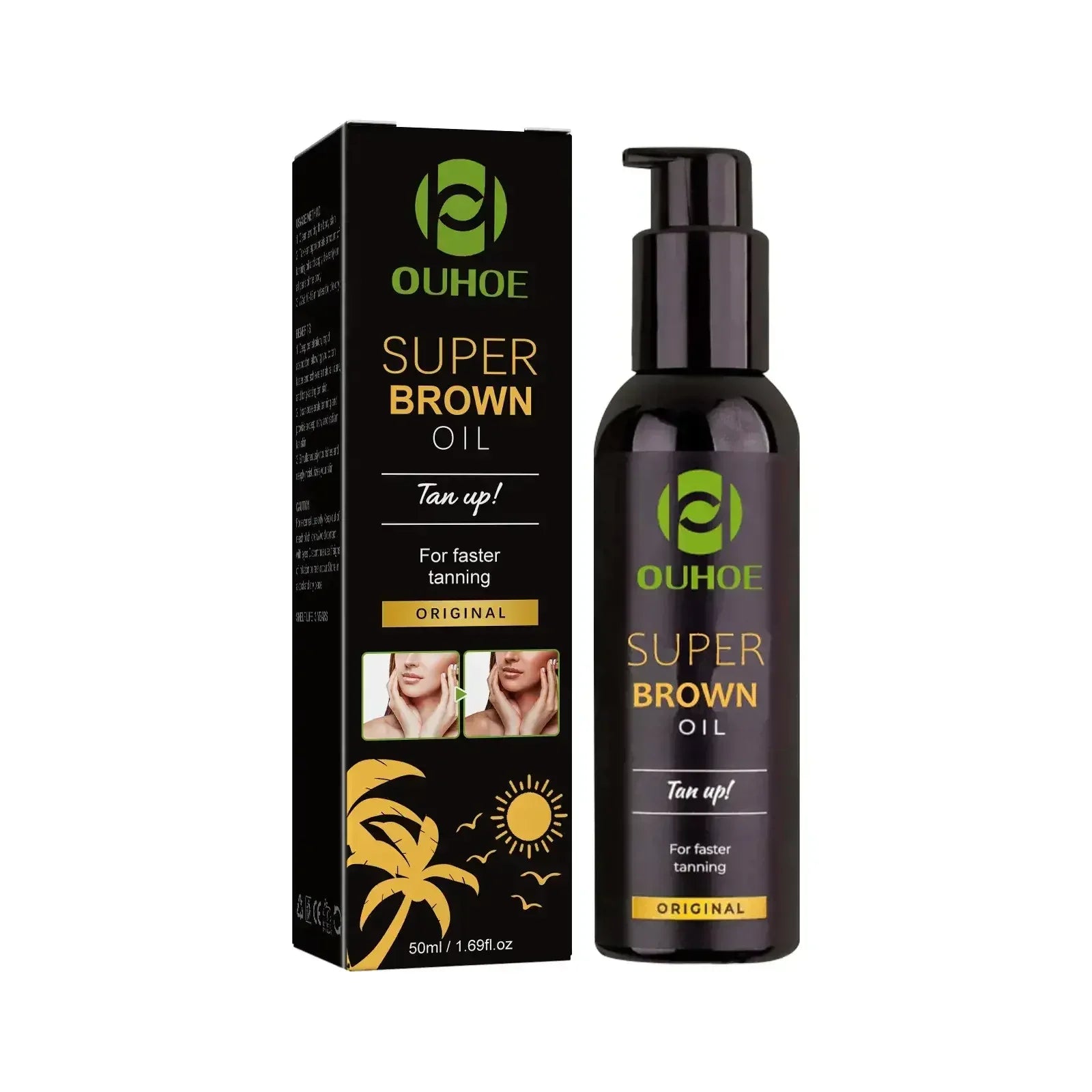 Brown Tanning Oil Sunless Self Tanning Body Bronzer Nourishing Summer Beach Solarium Powerful Natural Tanning Boosting Oil Qme 50ml Boxed