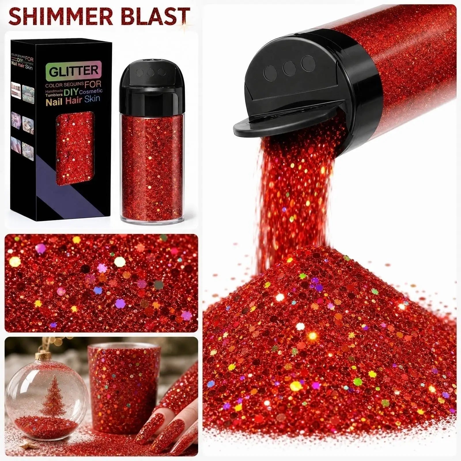 PET Flakes Mixed with Fine Gold Foil Glitter Body Face Eyes Nails DIY Makeup Supplies Halloween Christmas Party Decor Props Qme Red One Size