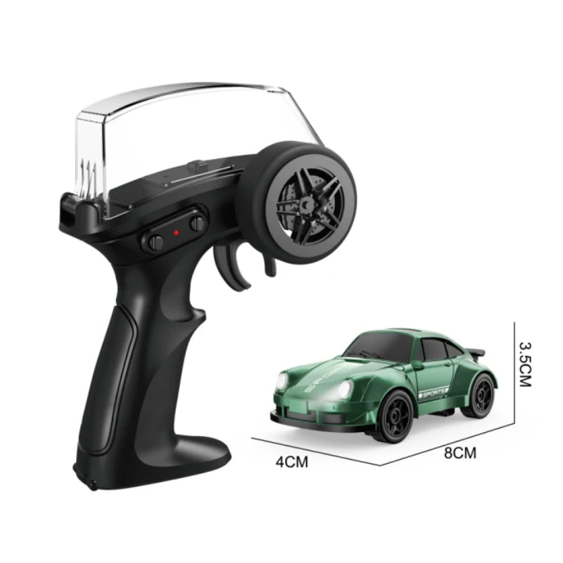1:64 Desktop RC Drift Car 2.4G High-Speed Racing Car Four-Wheel Mini Desktop Remote Control Car Electric Toy for game party gift Qme green