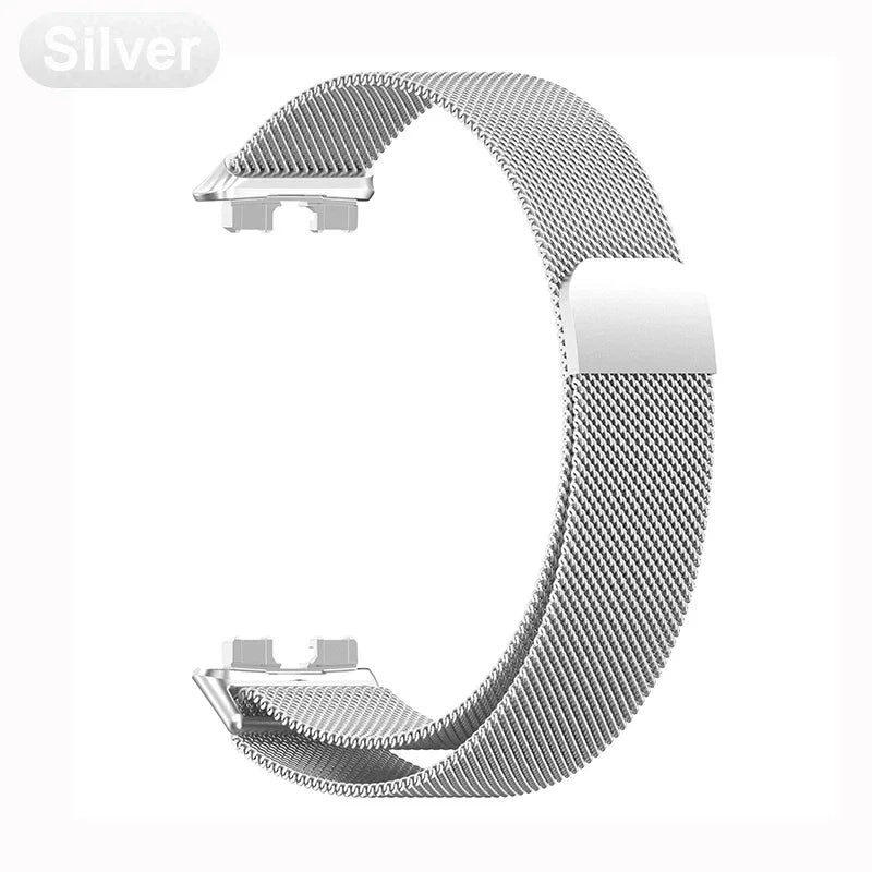 Metal Strap For Huawei Band 8 9 Bracelet With TPU Case Screen Protector Soft Film Replacement Milanese Magnetic Loop Watchband Qme Silver For Huawei Band 9