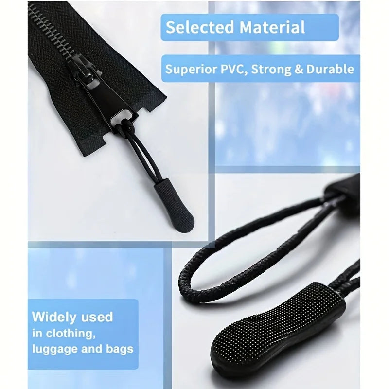 20pcs Replacement Zipper Pulls Black Zipper Pull Cord Extender For Backpacks, Jackets, Luggage, Purses, Handbags Qme