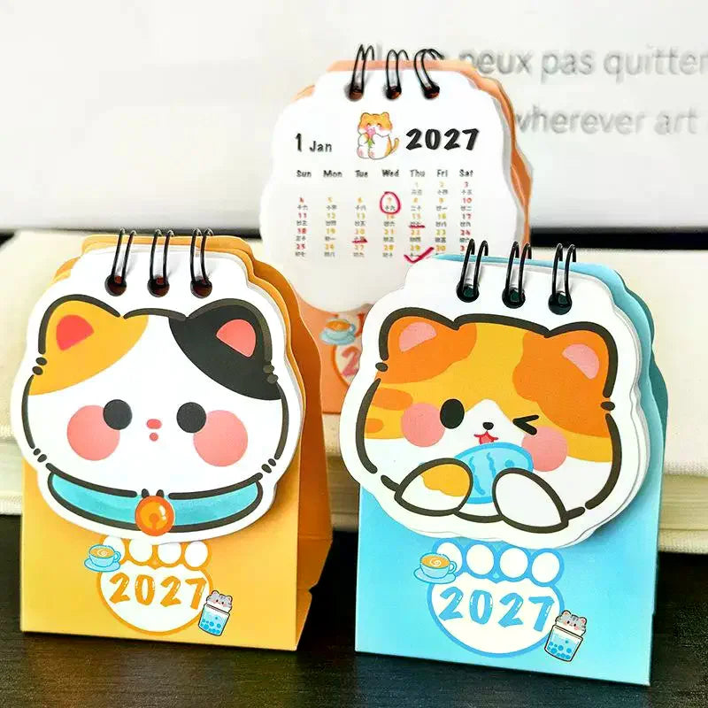 2026 Year Cartoon Cat Desktop Mini Desk Calendar Clock Program Student Qme