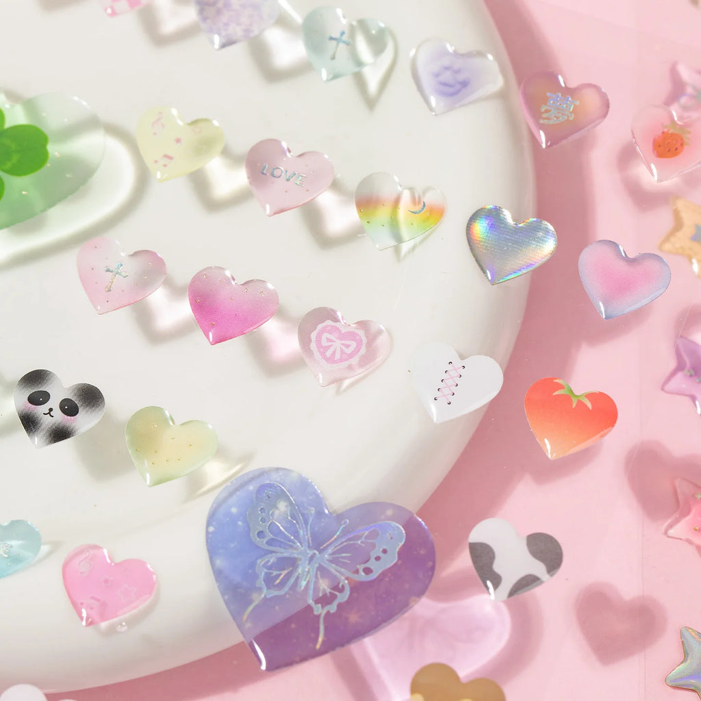 1 Sheet Cute Heart Shamrock Laser Silver Epoxy Sticker for DIY Scrapbooking Collage Guitar Phone Case Decoration Qme