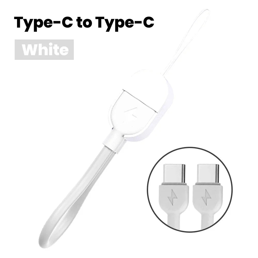 Type C To Type C 60W Fast Charging Short Cable Portable Lanyard Keychain Cable For iphone 15 16 Samsung Xiaomi Dual Type C Cable Qme WHITE