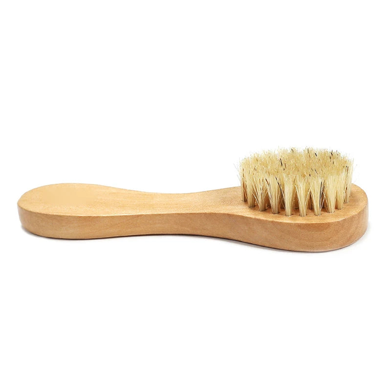 Natural Bristle Face Brush Exfoliating Skin Care Tool Wooden Handle Qme