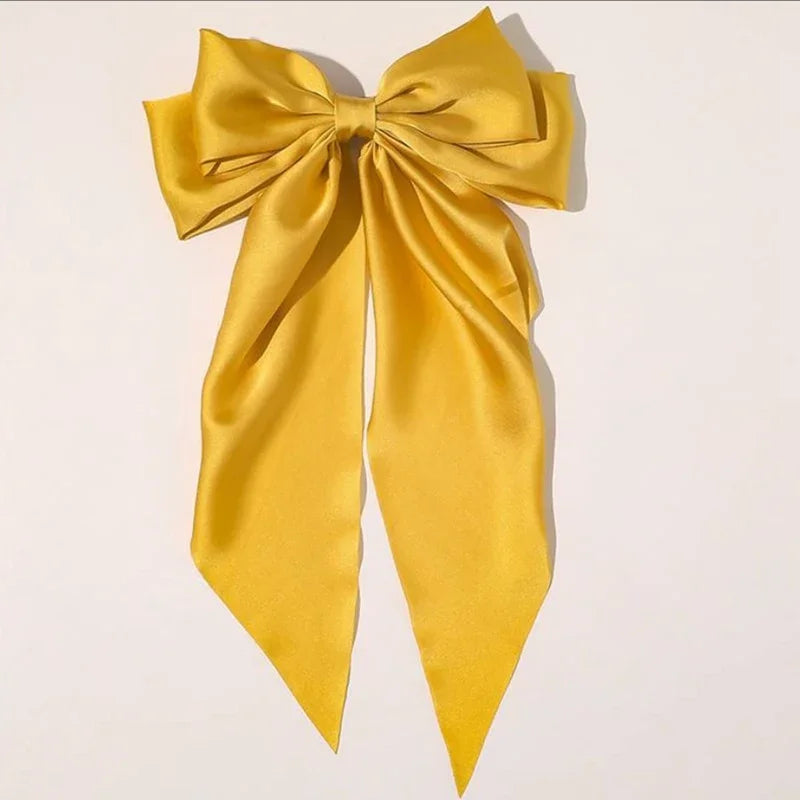 Elegant Women Bow Ribbon Hair Clip Fashion Simple Solid Satin Spring Qme Gold