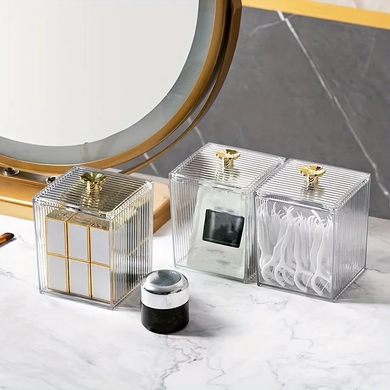 1pc Acrylic Cotton Swab Storage Jar, Transparent Storage Canister With Lid, Storage Box For Cotton Swab Pad Floss, Qme