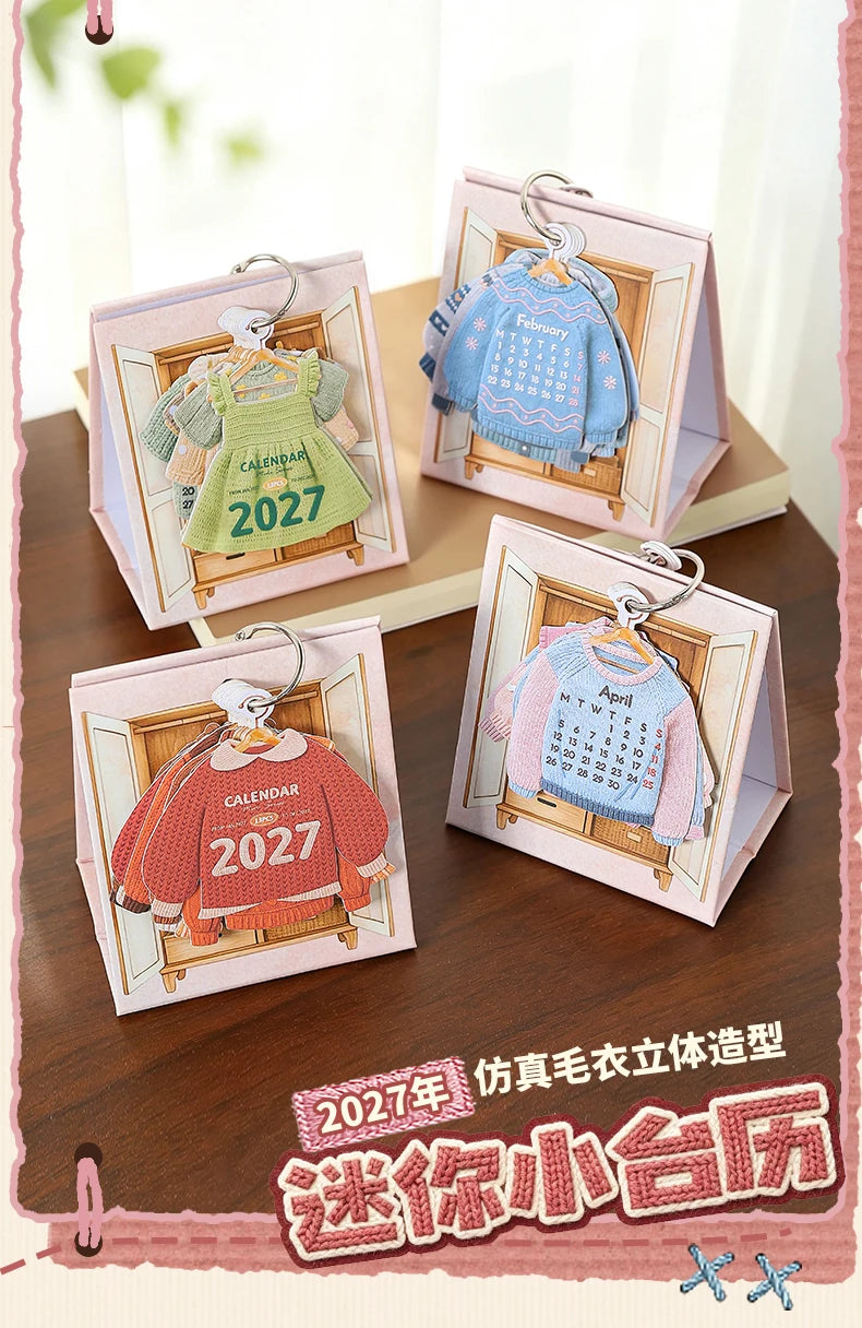 2027 Cute Creative Wardrobe-Shaped Mini Clothes Desk Calendar, Desktop Ornament, Tearable Calendar & Journal Scrapbook Material Qme ALL