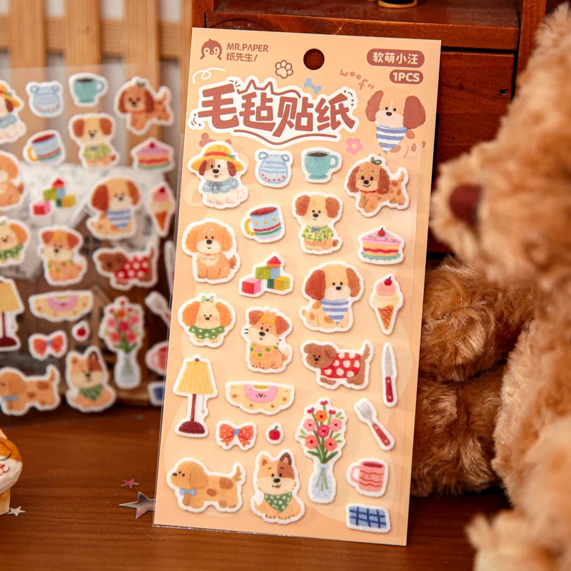 TIANZI Cute Pet Diary Series Self-Adhesive Stickers Aesthetic Decor for Junk Journal Scrapbooking Creative Stationery Qme