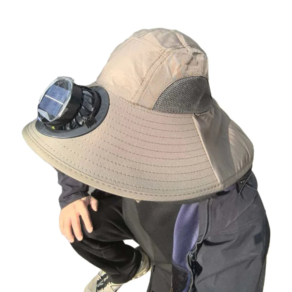 Breathable Solar Fan Hat Strong Wind Wide Brim Sun Hat with Fan with Shawl UV Protection Summer Fan Visor Cap Hot Weather Qme Green Round