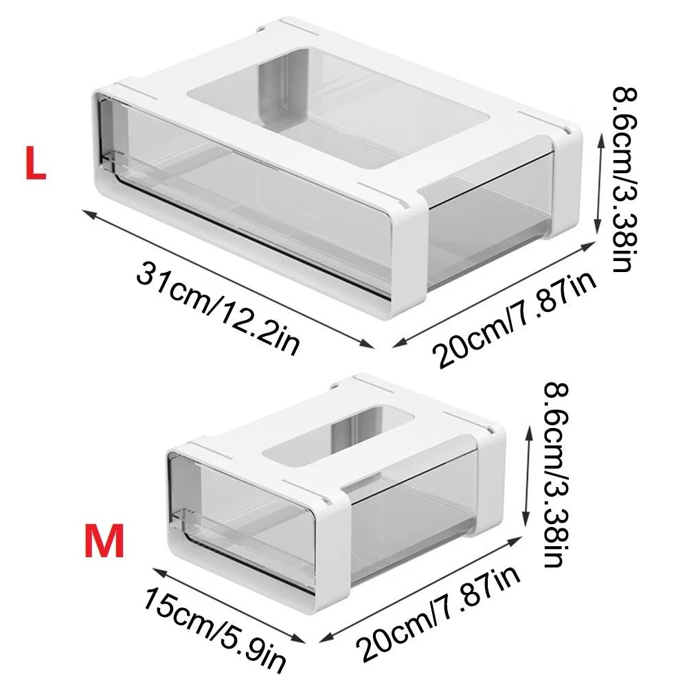 Drawer Storage Box Under Table Hidden Self-Adhesive Drawer Type Organizer Cabinet Office Desk Cosmetics Stationery Storage Rack Qme White M