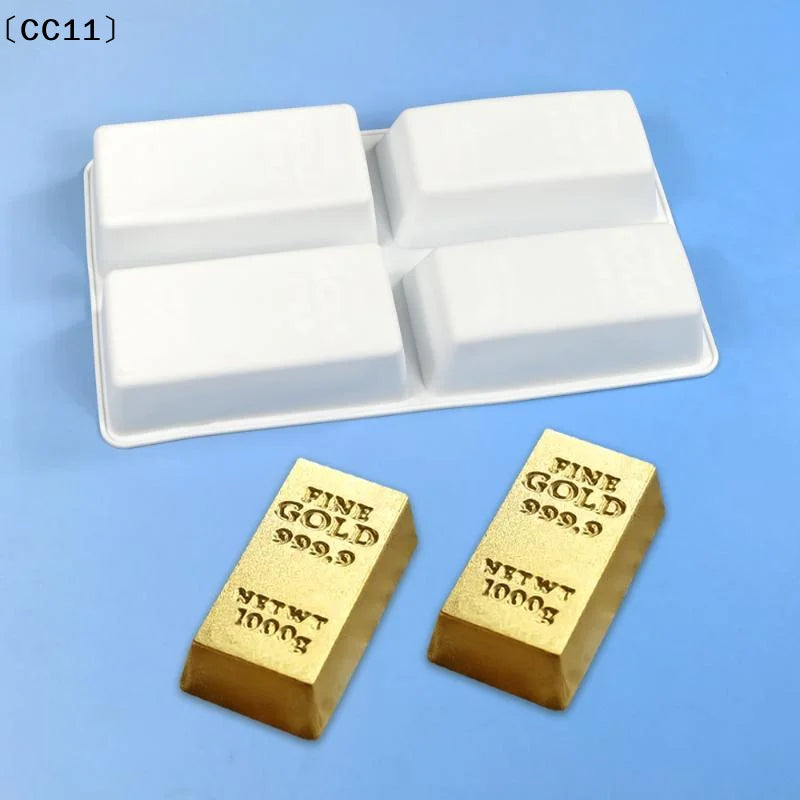 4-Cavity Gold Brick Mousse Cake Mold Bar Nugget Chocolate Dessert Qme