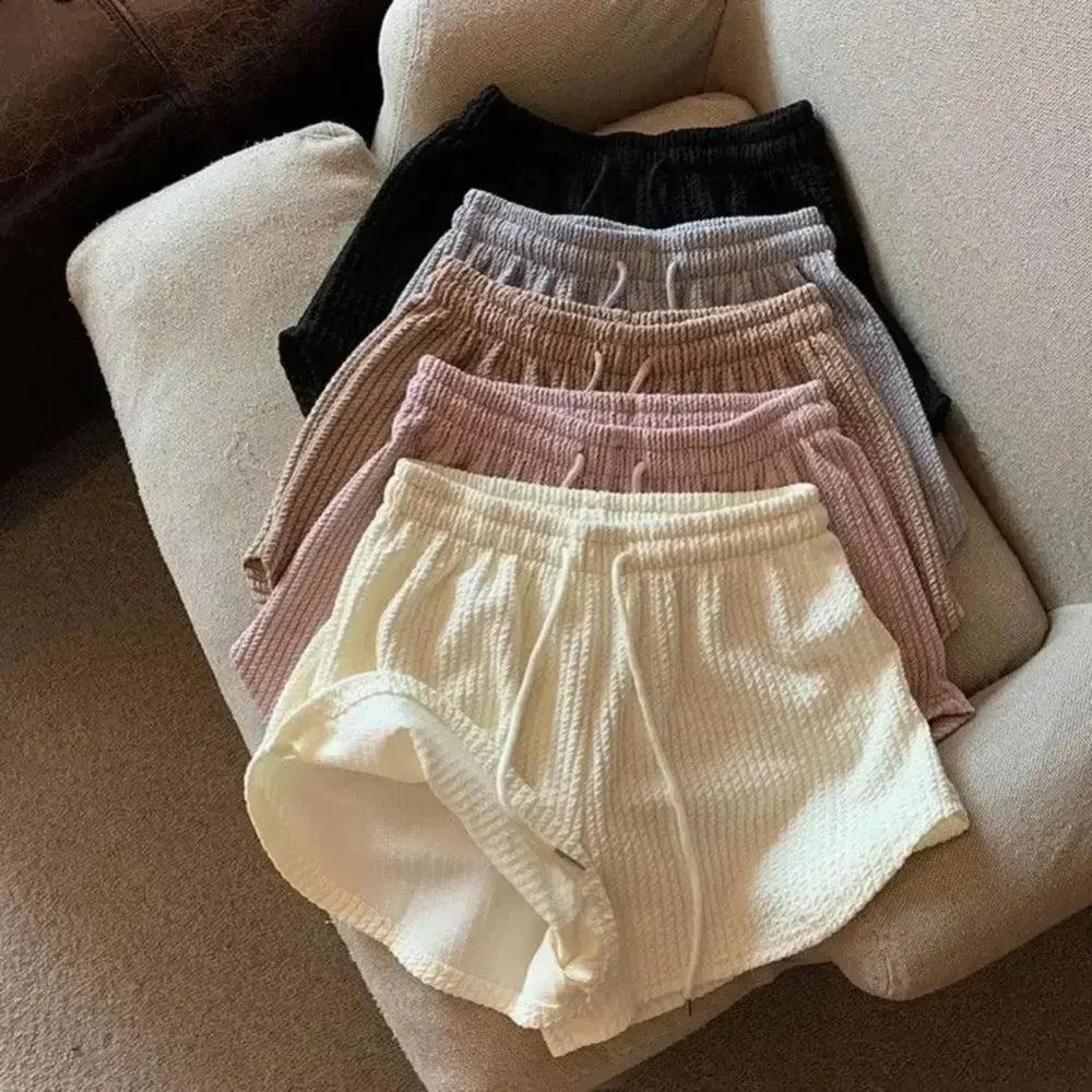 Women Shorts Summer High Elastic Lace Up Drawstring Wide Leg Sweat Short Fitness Pants Loose Fit Comfortable Spring Season Qme