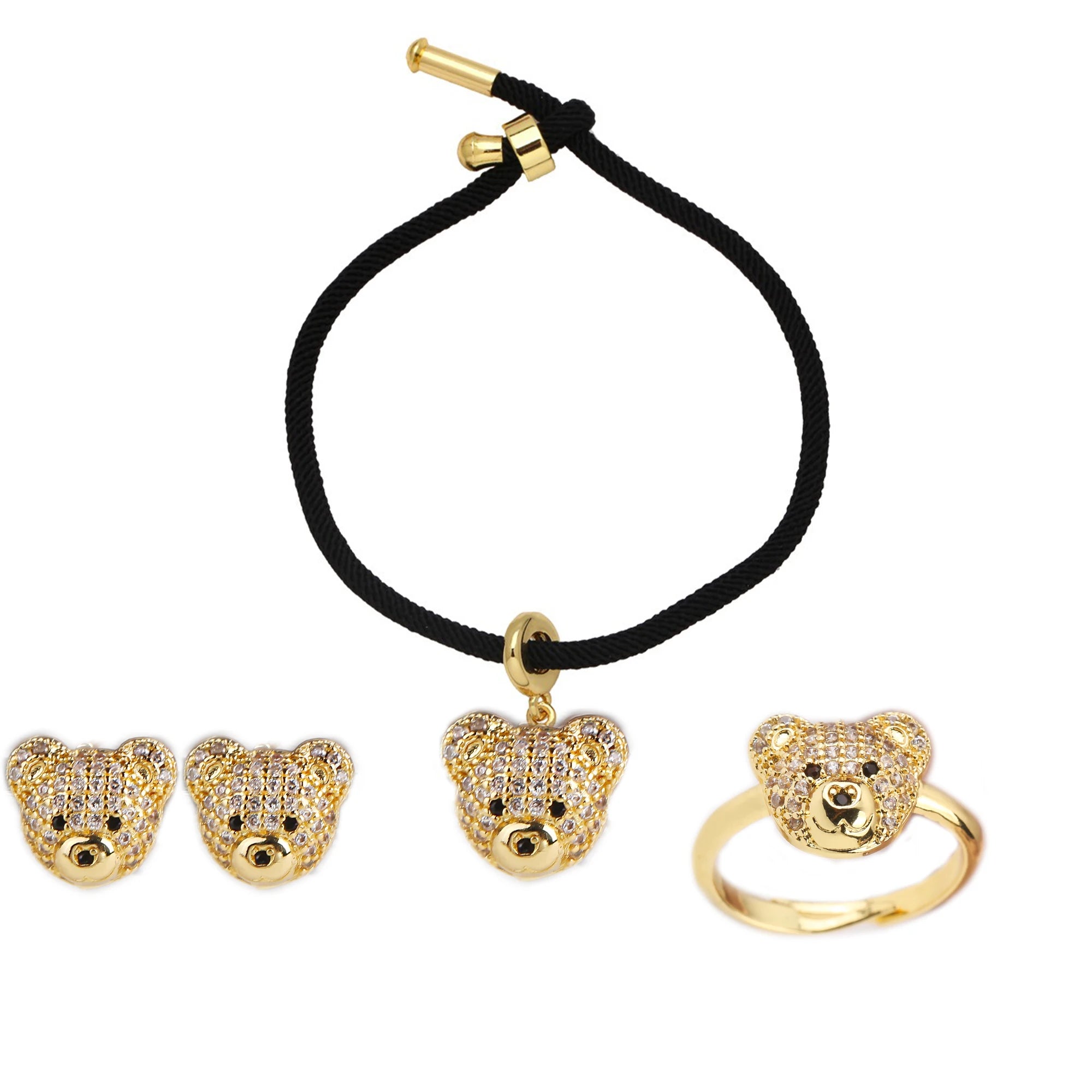 New Arrival Hot Sale Cute Bear Zircon Jewelry Set Bracelet Earrings Ring For Women Delicate Jewelry Birthday Party Bijoux Gift Qme Jewelry Set 4