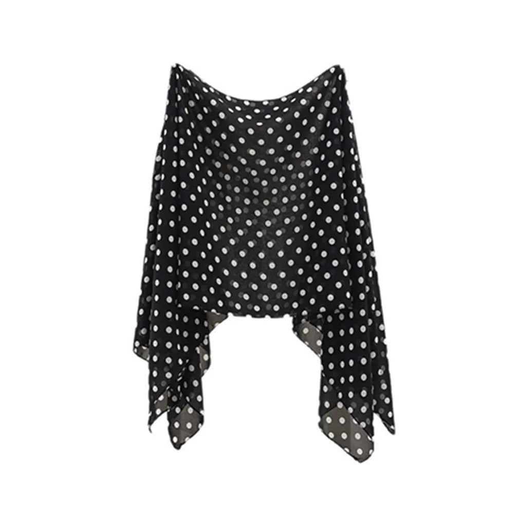 Elegant Mesh Transparent Sunscreen Cover-up Polka Dot Pullover Cover Qme Black One Size