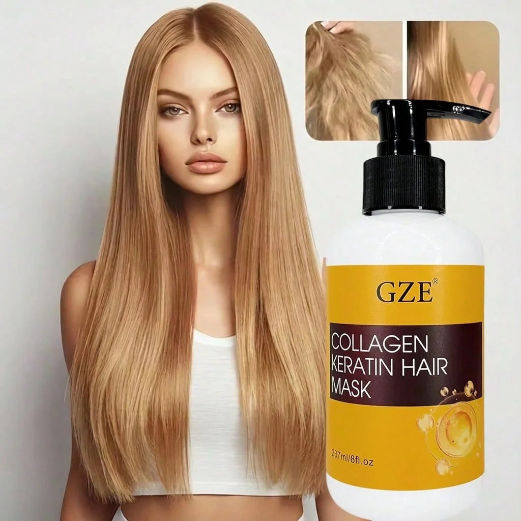GZE Collagen Keratin Deep Repair Hair Mask for Dry Damaged Hair, Intense Nourishing Treatment, Tames Frizz, Adds Shine Softness Qme