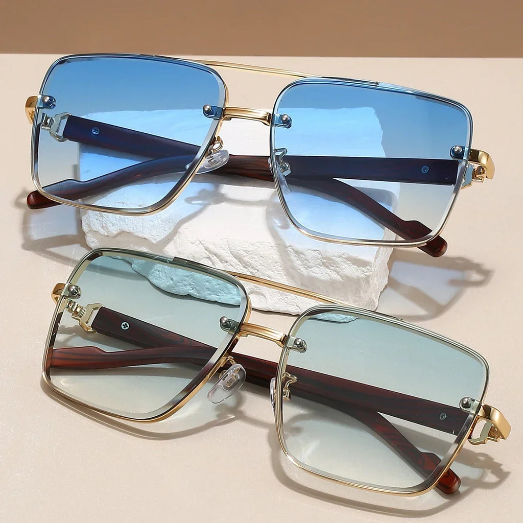 Fashion Retro Square Metal Shades Women's Original Brand Design Driving Sunglasses New Double Bridge Pilot Sun Glasses Qme