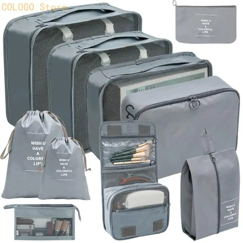 Waterproof Portable Luggage Packing Clothing Packaging Bag 10-Piece Qme for grey CN