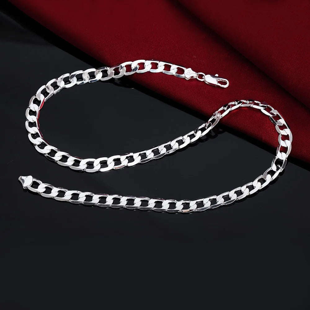 Hot sale 925 Sterling Silver 6MM Necklace Cuban link chain Jewelry classic 40-60cm For women men fashion Christmas gift Qme