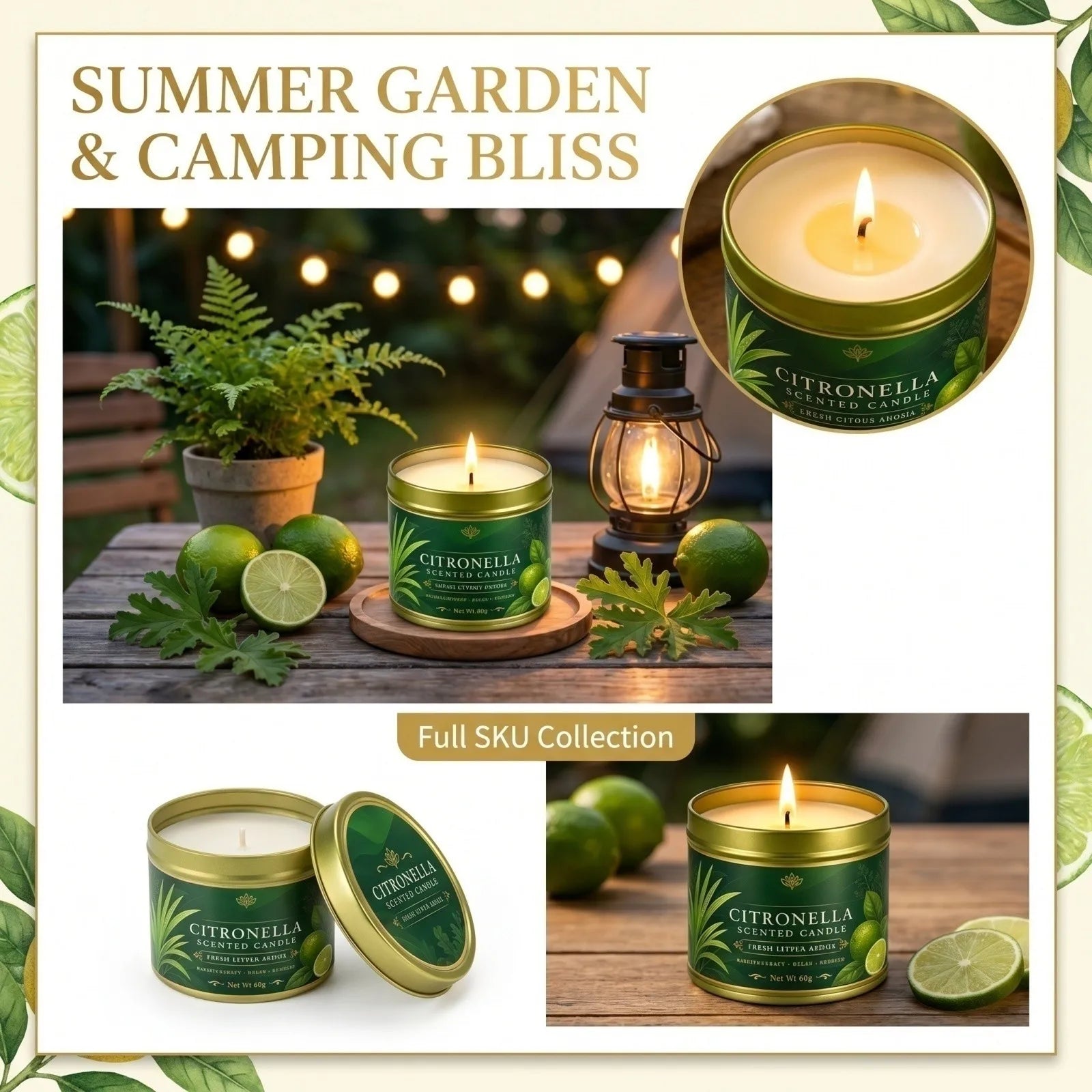 Aromatherapy Candle Natural Plant Scented Candles Lemongrass Fragrance Fresh and Lasting Air Companion Aroma Holiday Gift Qme