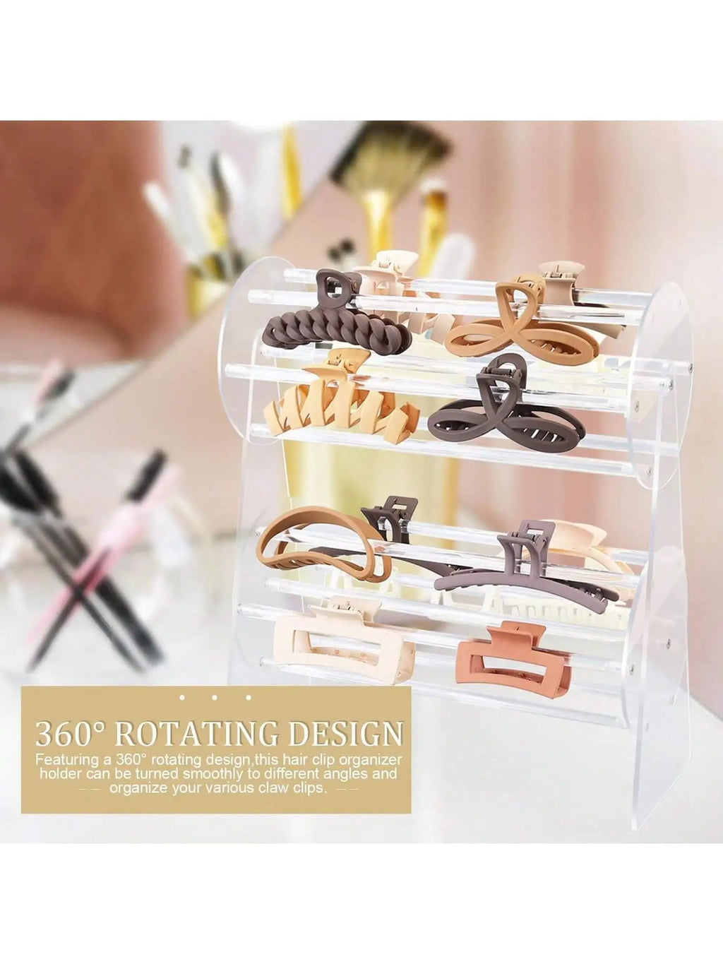 Acrylic Claw Clip Storage Rack 360 Degree Rotating Holder Hair Box Qme