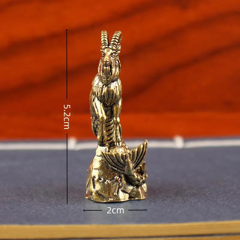 Home Office Decor Luck Ornament Capricorn Brass Statue Goat Body Fish Qme