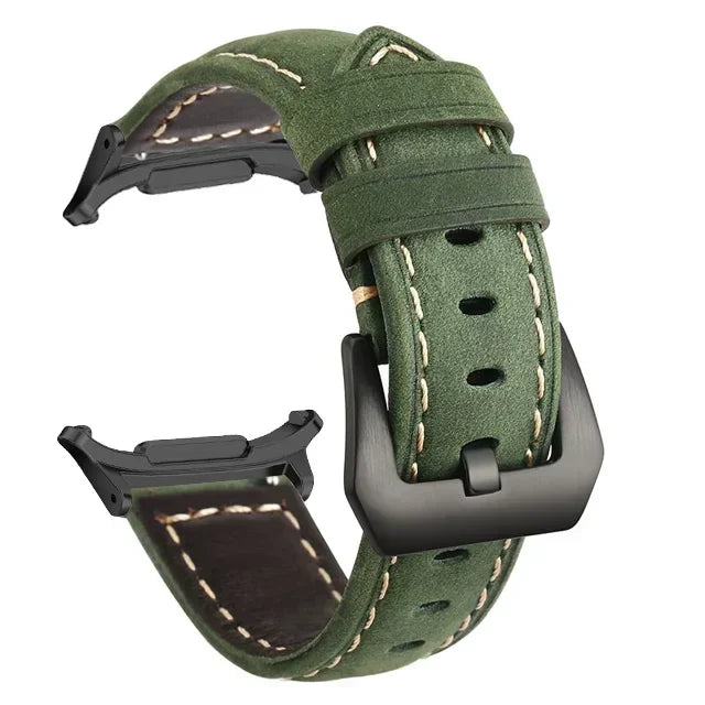 No Gaps Leather Strap for Samsung Galaxy Watch 7 Ultra 47mm Bracelet Wristband for Galaxy Watch Ultra Band Replacement Correa Qme Green-B Watch 7 Ultra 47MM