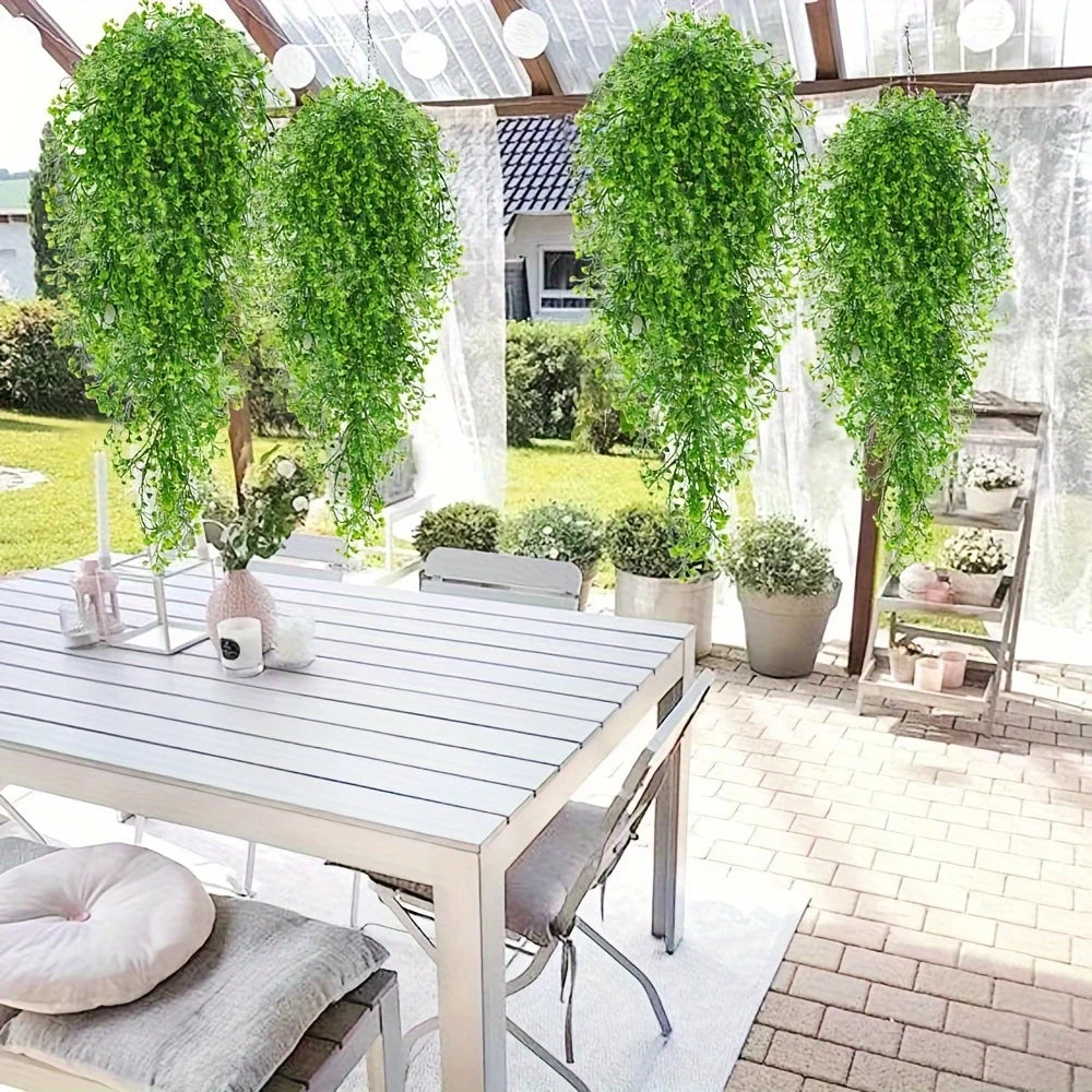 2 Artificial Hanging Plants Fake Ferns Wall Vines Suitable Indoor Qme green