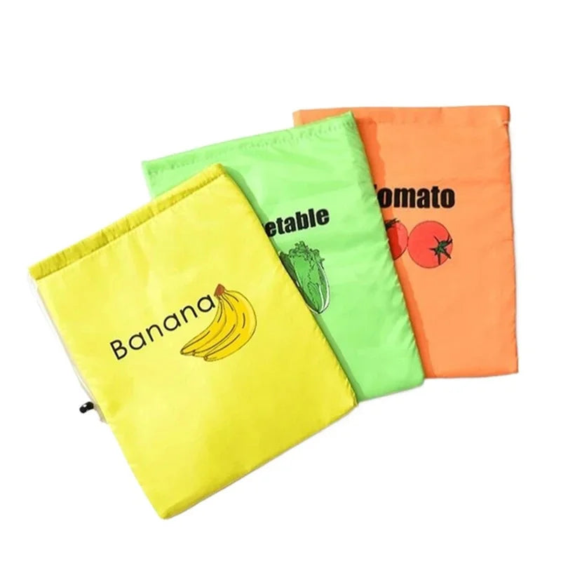 Food Fresh Keeping Drawstring Pocket Reusable Fruit Vegetable Storage Bag Household Produce Organizer Bundle Pouch Qme All