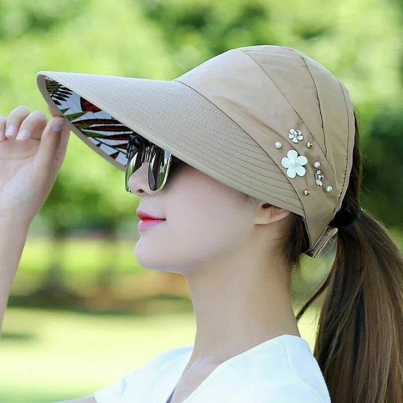 Korea Empty Sun Hat Foldable Wide Brim Anti Uv Visor Cap Women Summer Qme Khaki