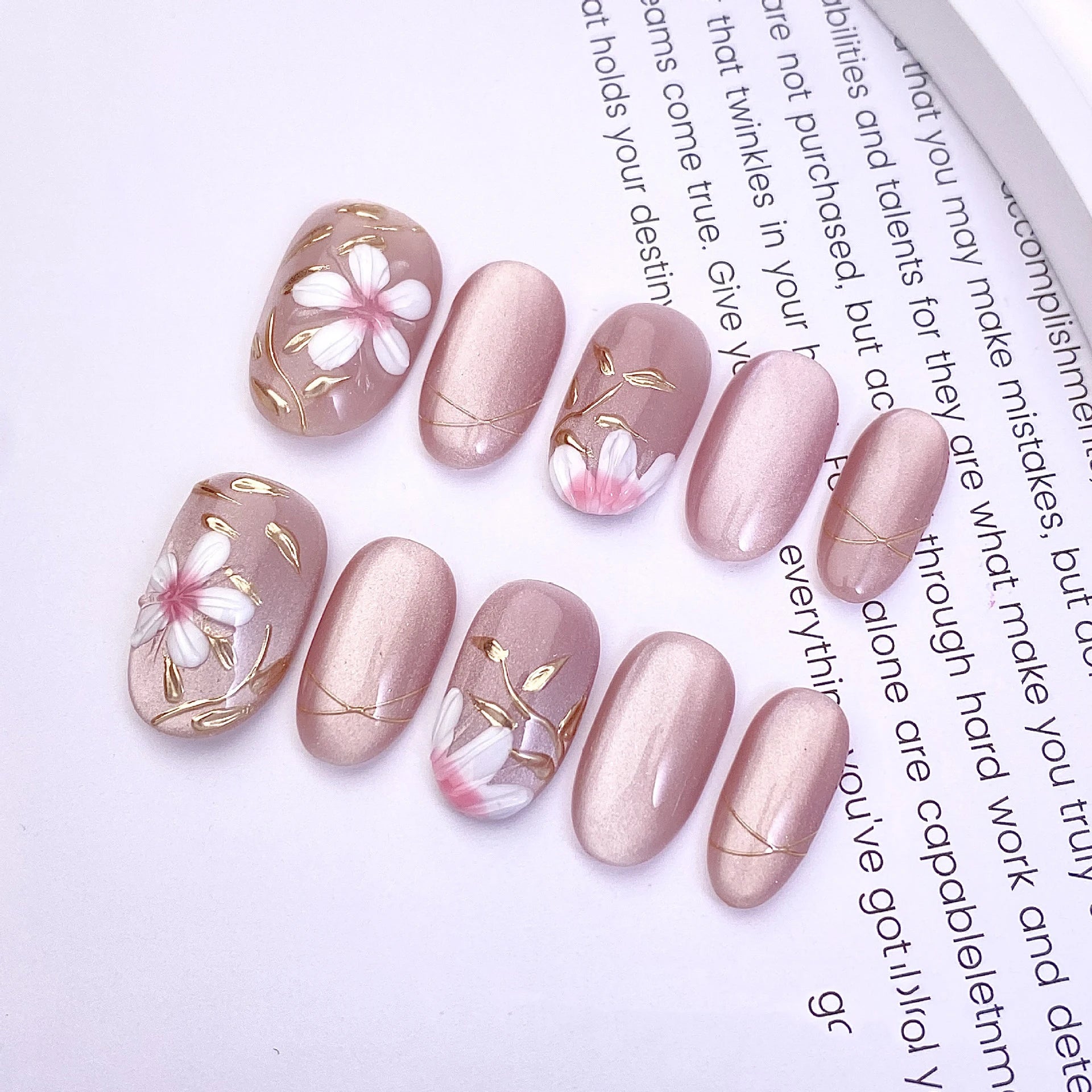 Fantasy Purple Pink Handmade Nails Tips Flower Short Oval False Nail Qme GJ-CDJ-ZB162-S