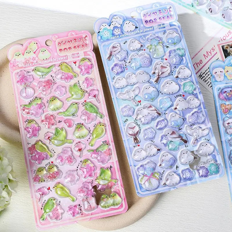 Cute Cartoon Bird Stickers 3D Relief Crystal Sticker Laptop Phone Case Scrapbooking Decals DIY Stationery Decoration Lovely Gift Qme