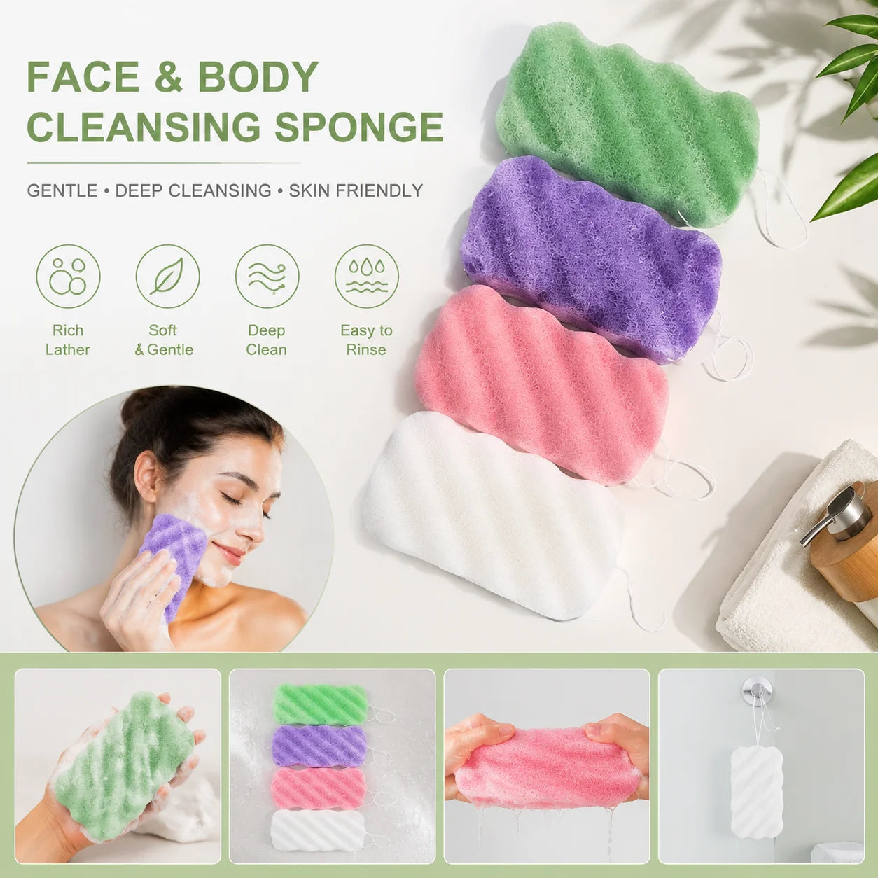 4 Glove Facial Exfoliating Sponge Deep Cleansing Reusable Suitable Qme mix 4 packs