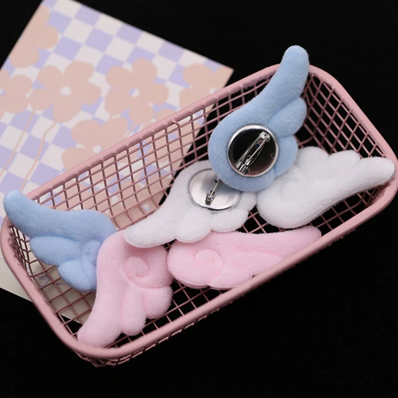 1 Pair Angel Wings Brooch Japanese Sweet Y2K Plush Bag Hat Clothes Qme