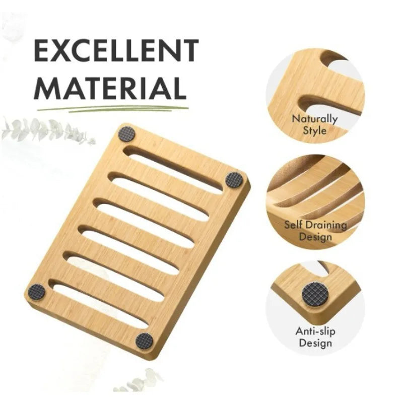 Natural Bamboo Wooden Soap Dish Holder Self Draining Tray Rustic Qme