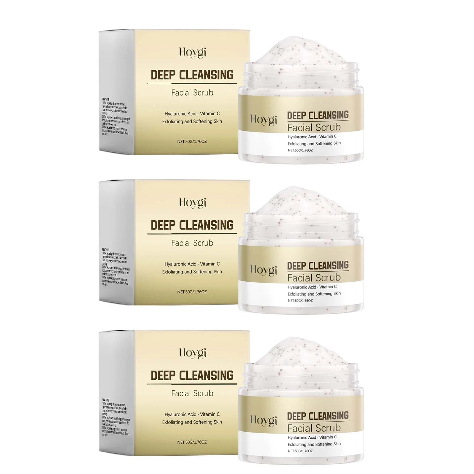 Deep Cleansing Facial Scrub Exfoliating Facial Cleansing & Pore Refining Removal Dead Skin Oil Control Smooth Hydrated Skin Qme 3 x 50g Boxed