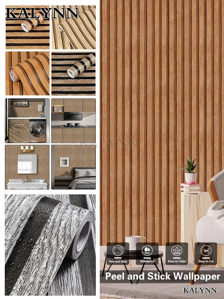 Wood Slat Self Adhesive Wallpaper Vinyl Decorative Peel Stick Contact Qme