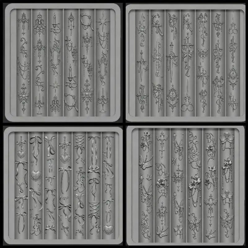 Vintage Baroque Nail Mold Elegant Bow Butterfly Patterns Creative Art Qme