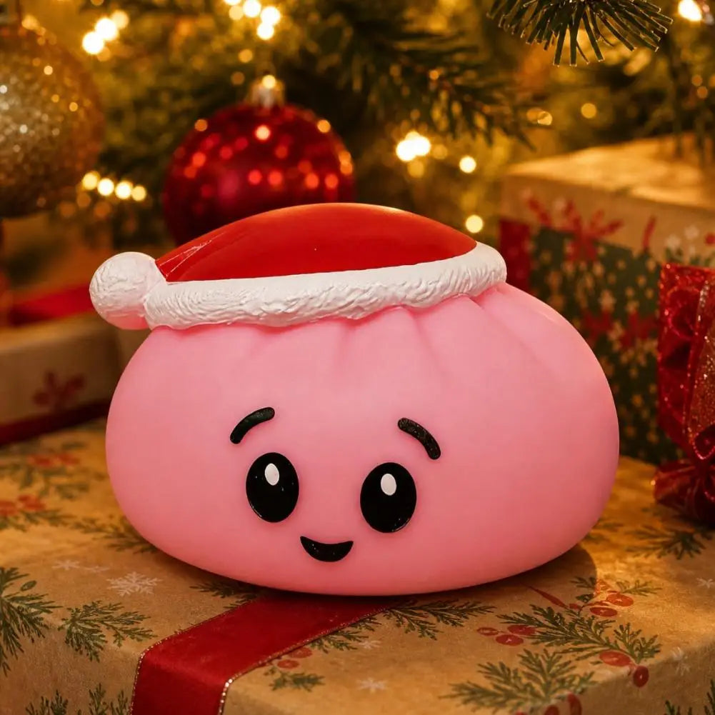 Christmas Hat Bun Squishy Toy Stress Relief Squeeze Funny Sound PVC Qme
