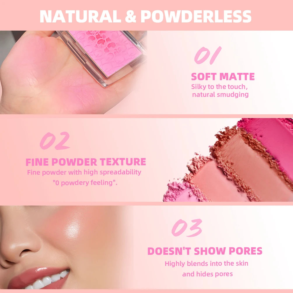 QIBEST New Embossed Blush Peach Pink Orange Tint Makeup Blush Palette Cheek Contour Rouge Long-lasting Face Brightens Blusher Qme