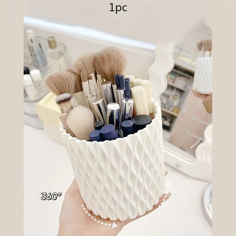 1pc Makeup Brush Storage Box 360° Rotating Desktop Cosmetic Eyebrow Pencil Makeup Lipstick Storage Box Qme White