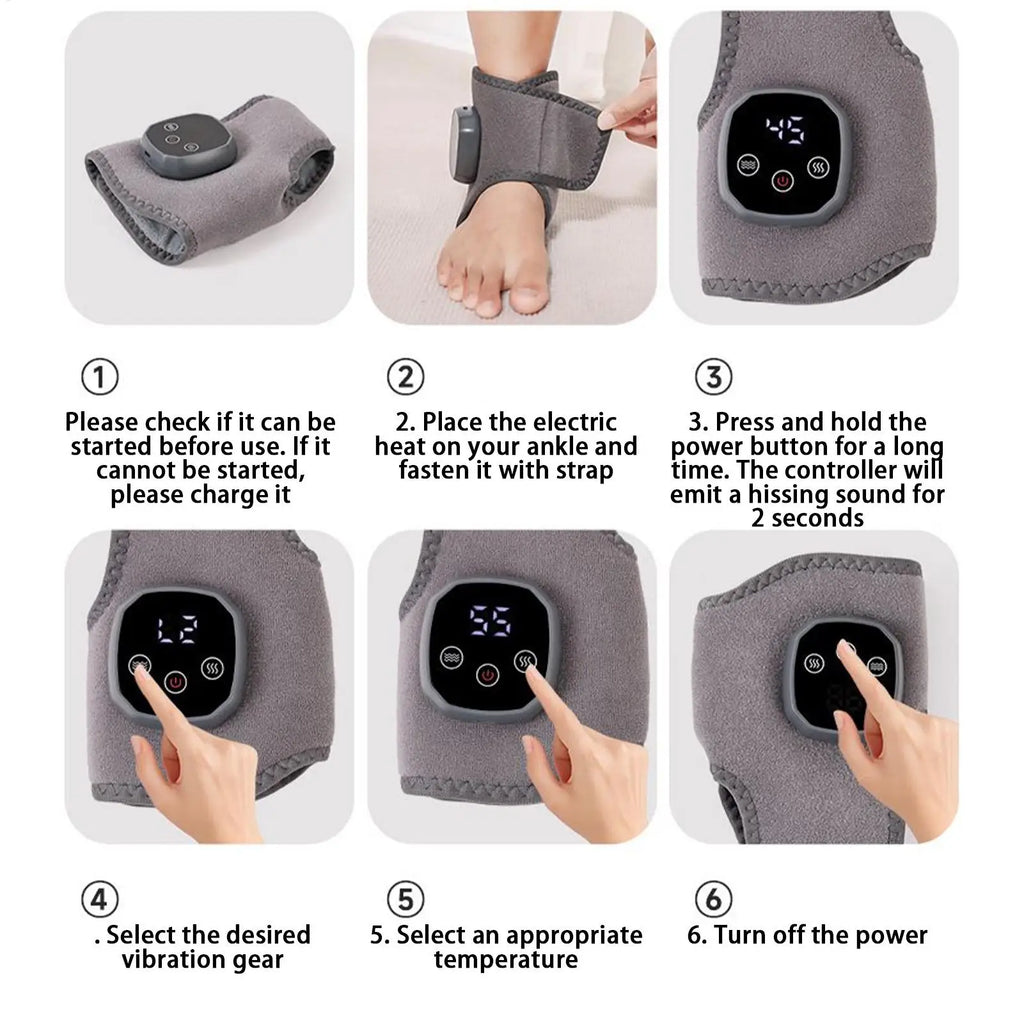 Foot Massager 4 Heat Levels Foot Ankle Massager Heating Warmer Wrap Pad Brace for Women Men Muscle Nerve Relief Calf Knee Spa Qme