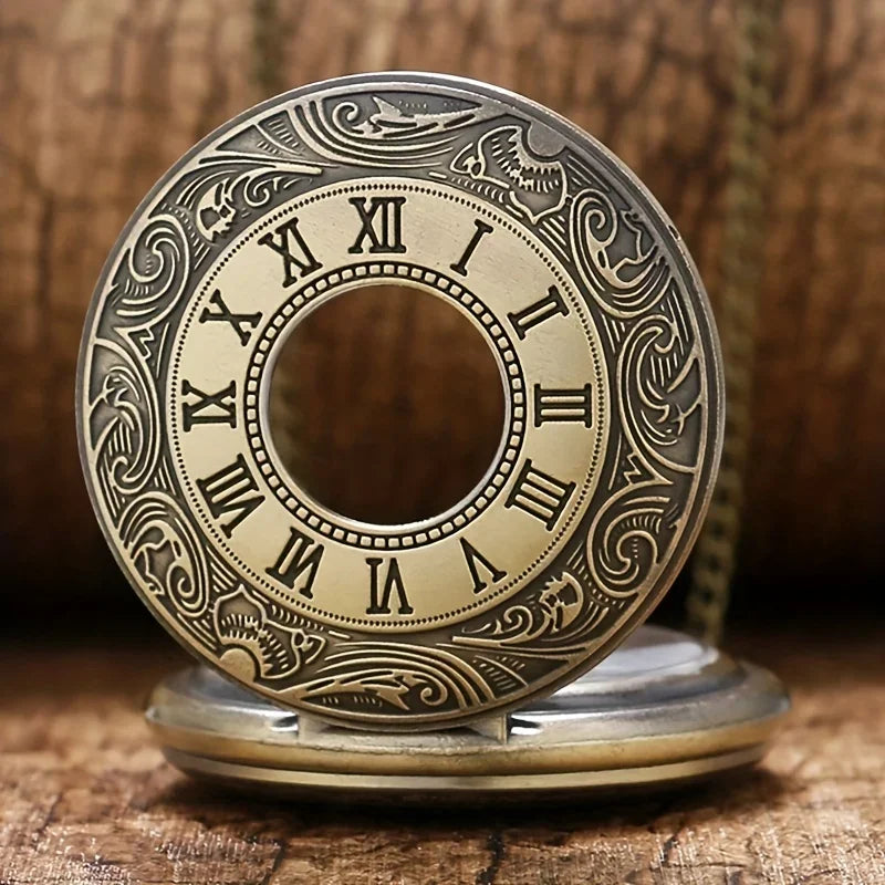 Vintage Bronze Necklace Pendant Quartz Pocket Watch, Birthday Jewelry Gift For Friends Qme