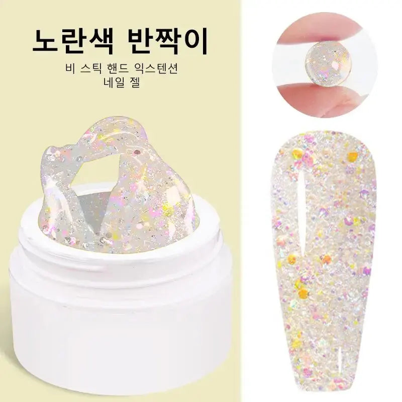 Solid Nail Extension Gel Non Stick Hand Phototherapy UV Quick Qme Pink Glitter