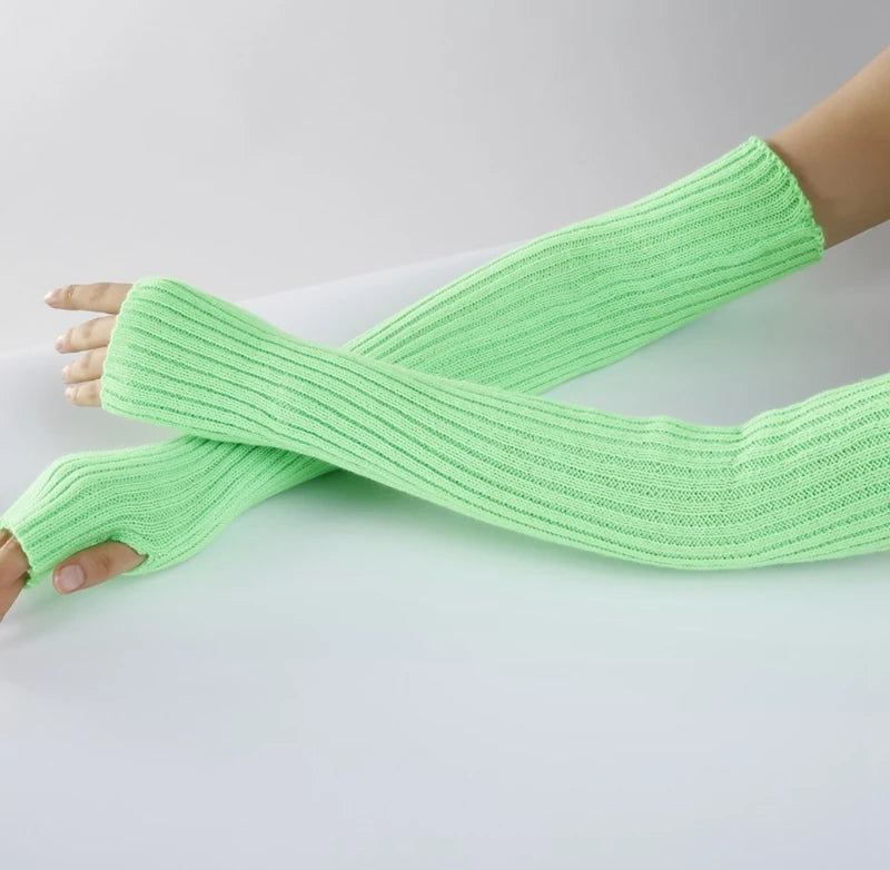 Women Long Fingerless Gloves Soft Female Glove Lolita Kawaii Mitten Qme light green length-52cm